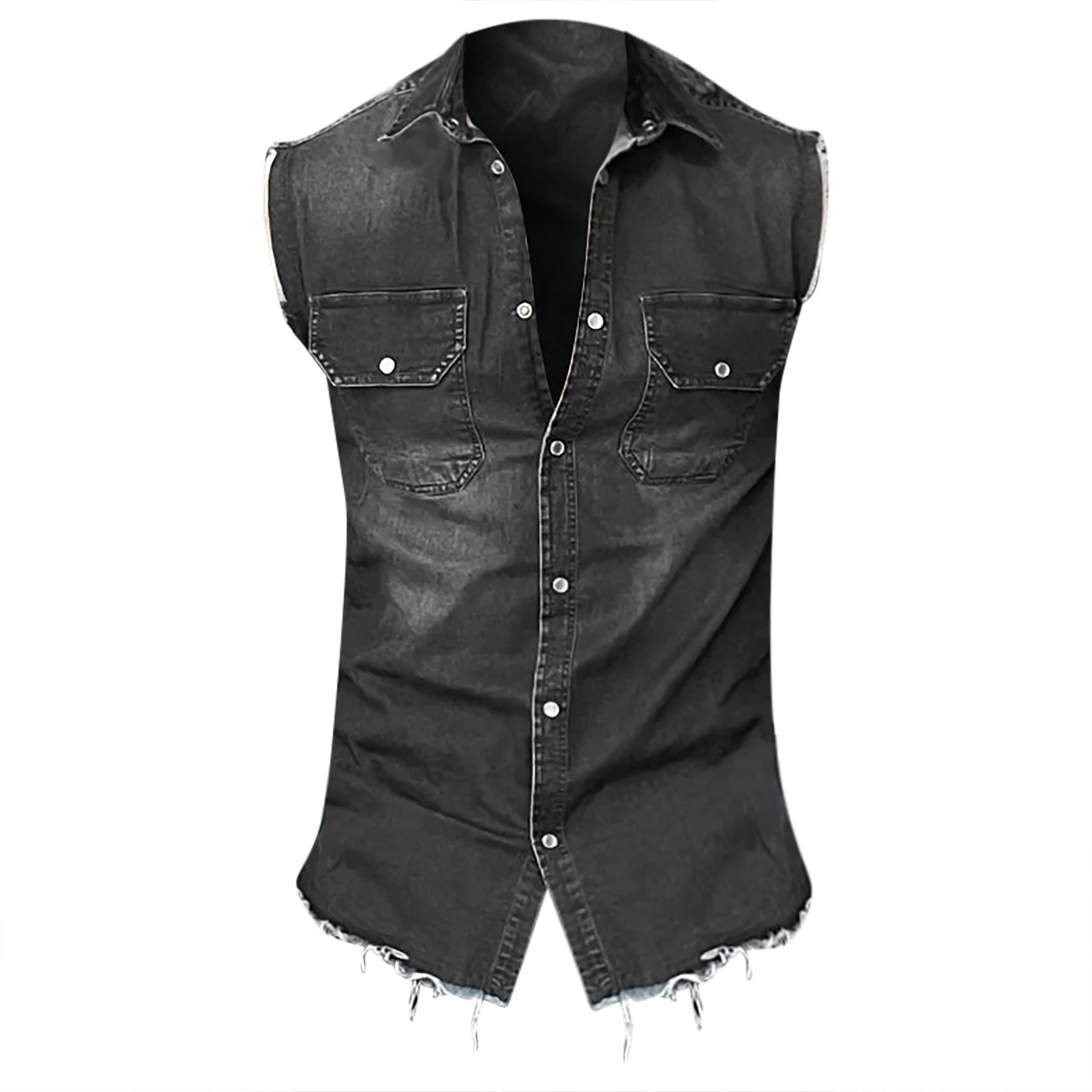 thumbnail image 2 of Chaleco vaquero estilo años 80 para hombre: chaqueta vaquera sin mangas con bolsillos laterales, diseño punk retro, 97 % algodón, tallas S-XXL, 2 of 5